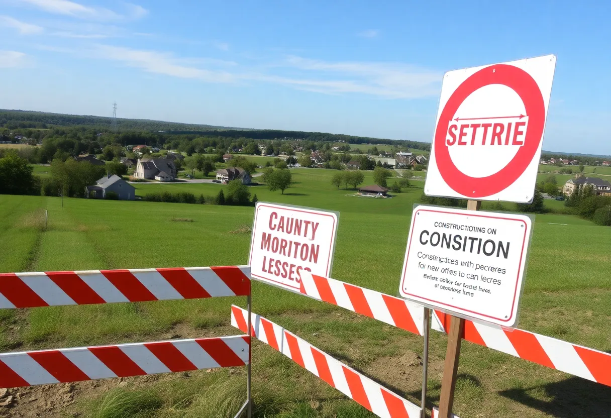 Construction site in Pulaski County with moratorium signs
