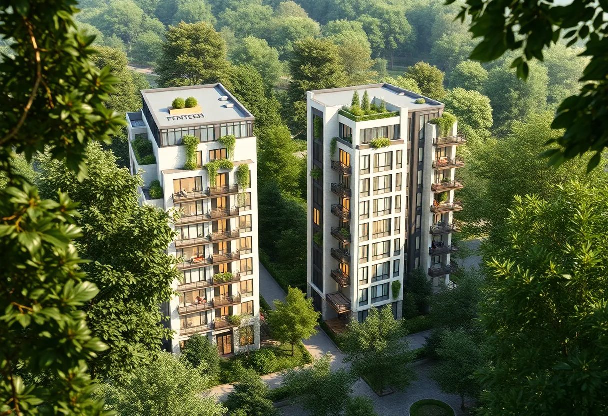 Render of the Flats at Tysons condo project highlighting sustainable architecture.